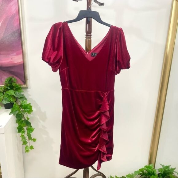 New Sam Edelman Ruched Puff Sleeve Velvet Minidress in Red Size 8 - Picture 3 of 8